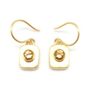 MICHOU Citrine Rectangle Sterling Silver 22k Gold Vermeil Hook Earrings 1" NEW